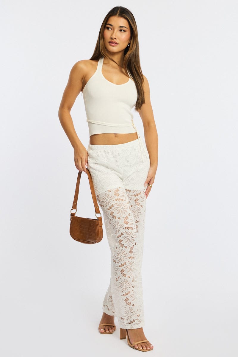 White Halter Knit Top Buckled Waist for Ally Fashion
