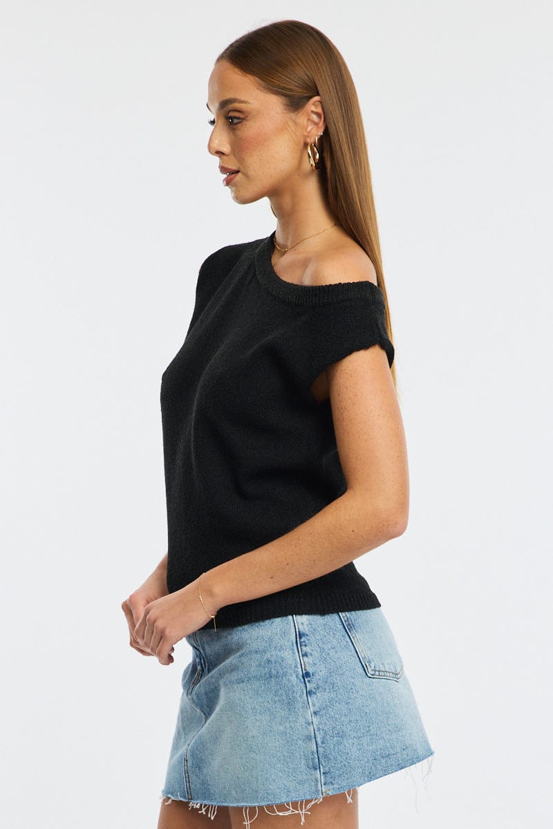Black Knit Top Off Shoulder for Ally Fashion