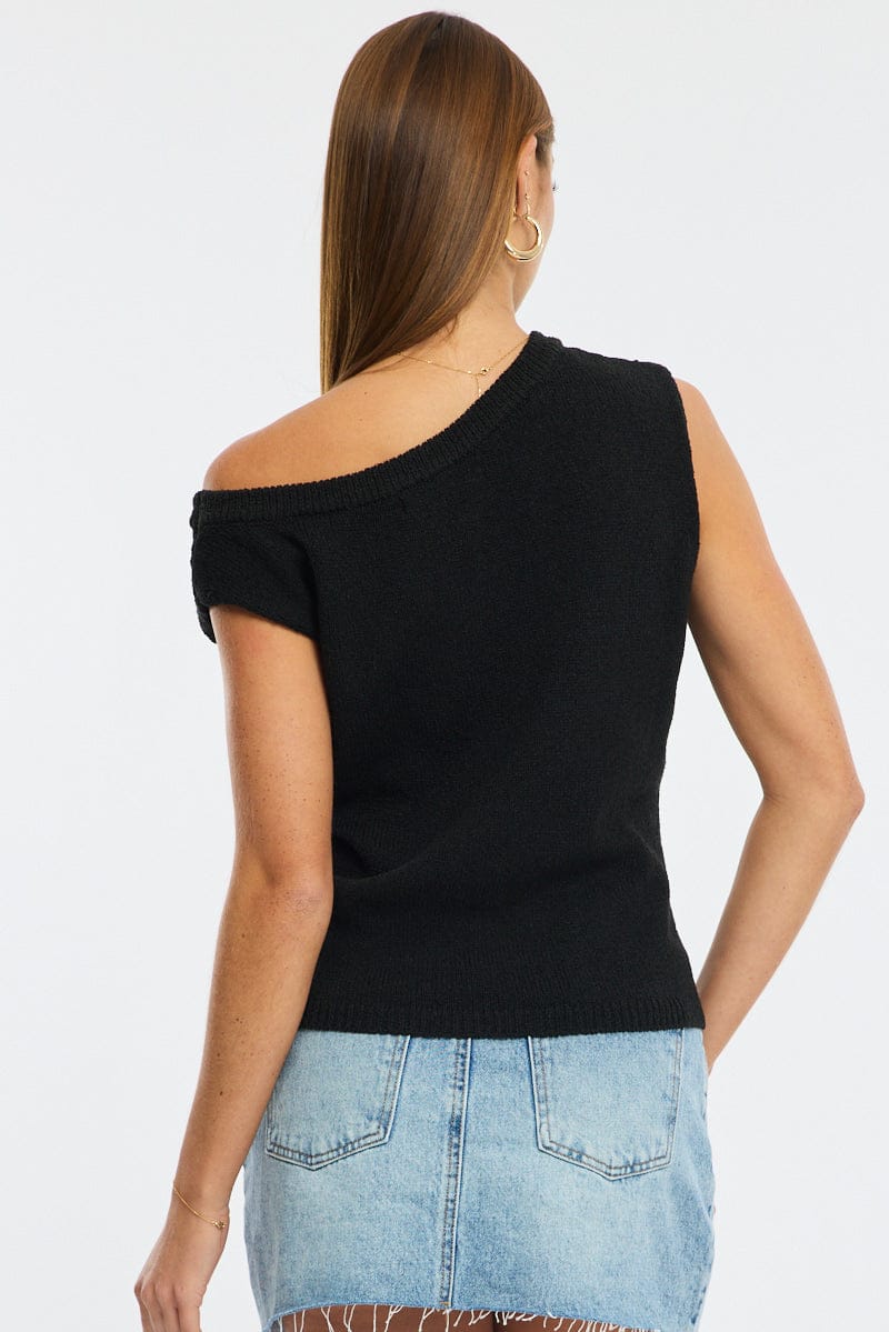 Black Knit Top Off Shoulder for Ally Fashion