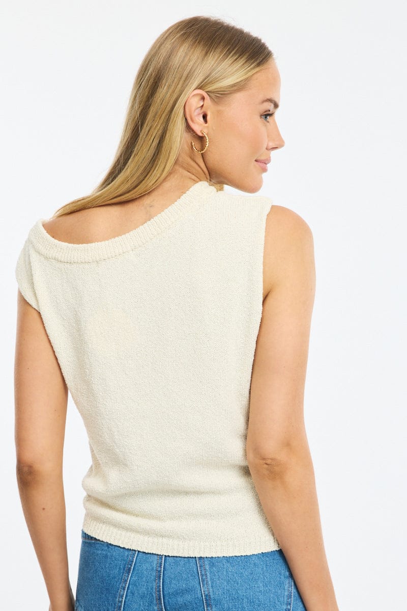 White Knit Top Off Shoulder for Ally Fashion