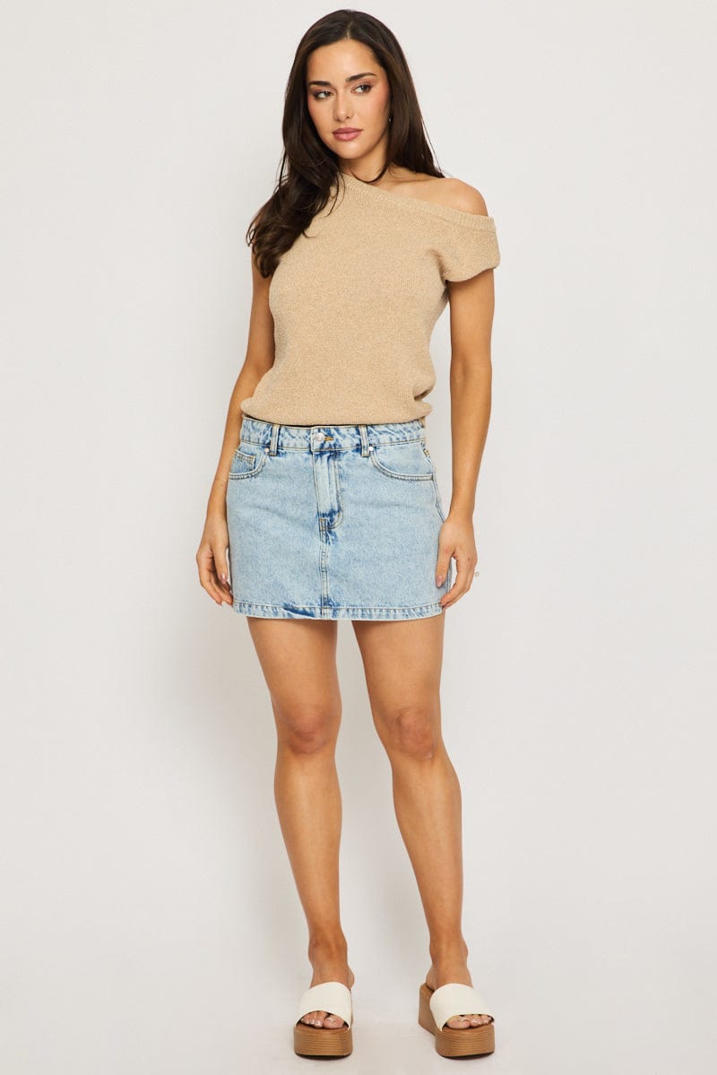 Beige Knit Top Off Shoulder for Ally Fashion