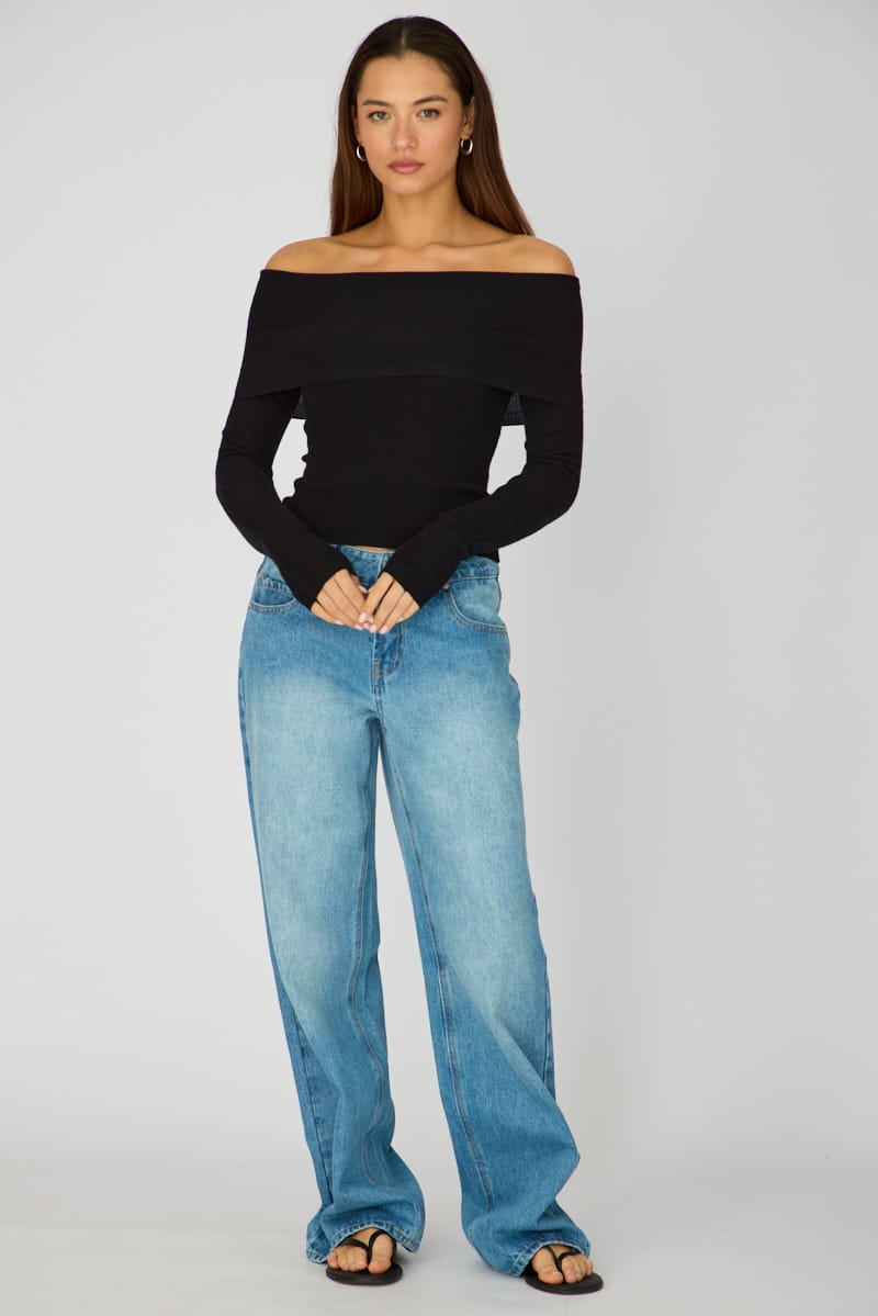 Black Off Shoulder Knit Top for Ally Fashion
