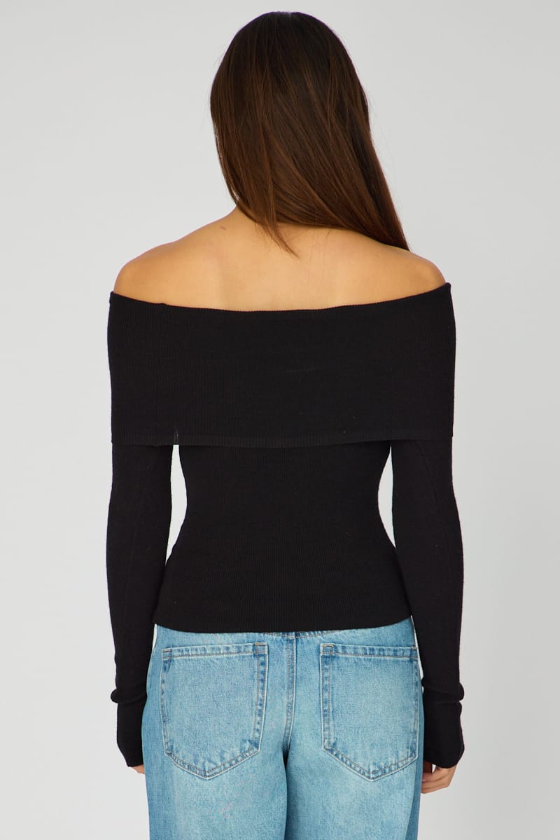 Black Off Shoulder Knit Top for Ally Fashion
