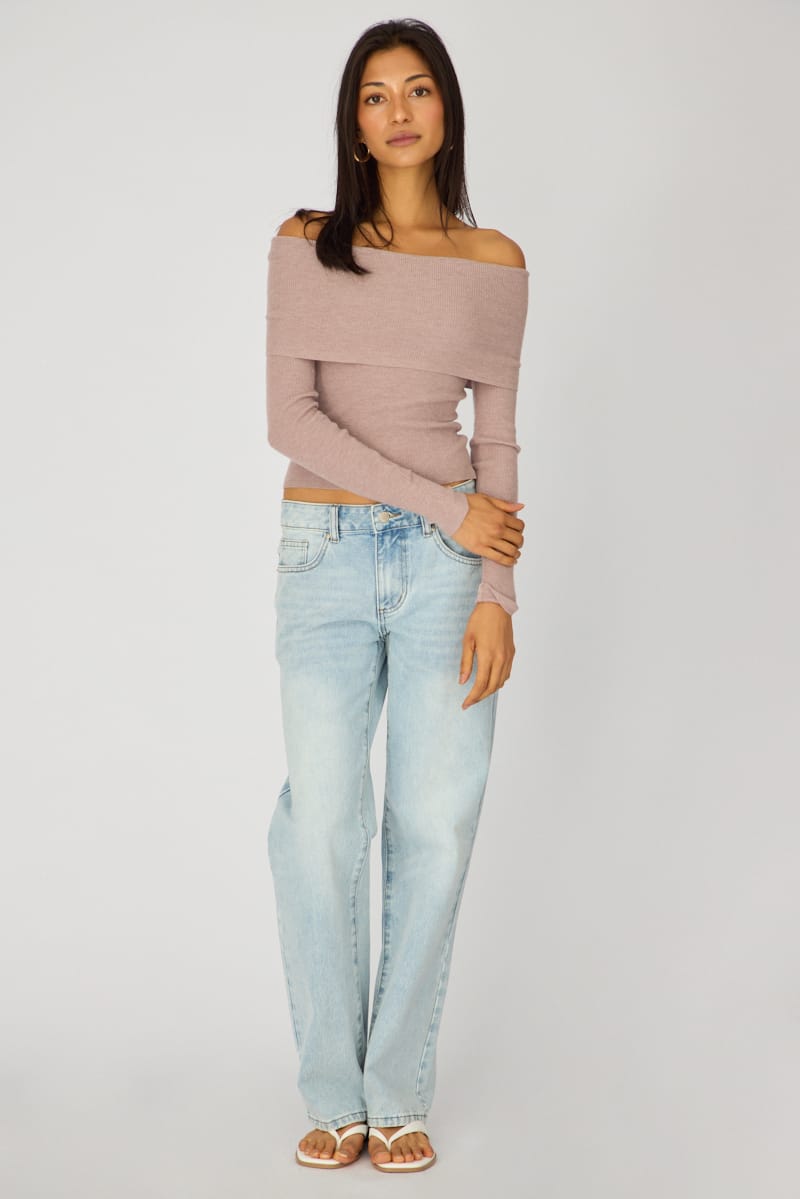 Beige Off Shoulder Knit Top for Ally Fashion