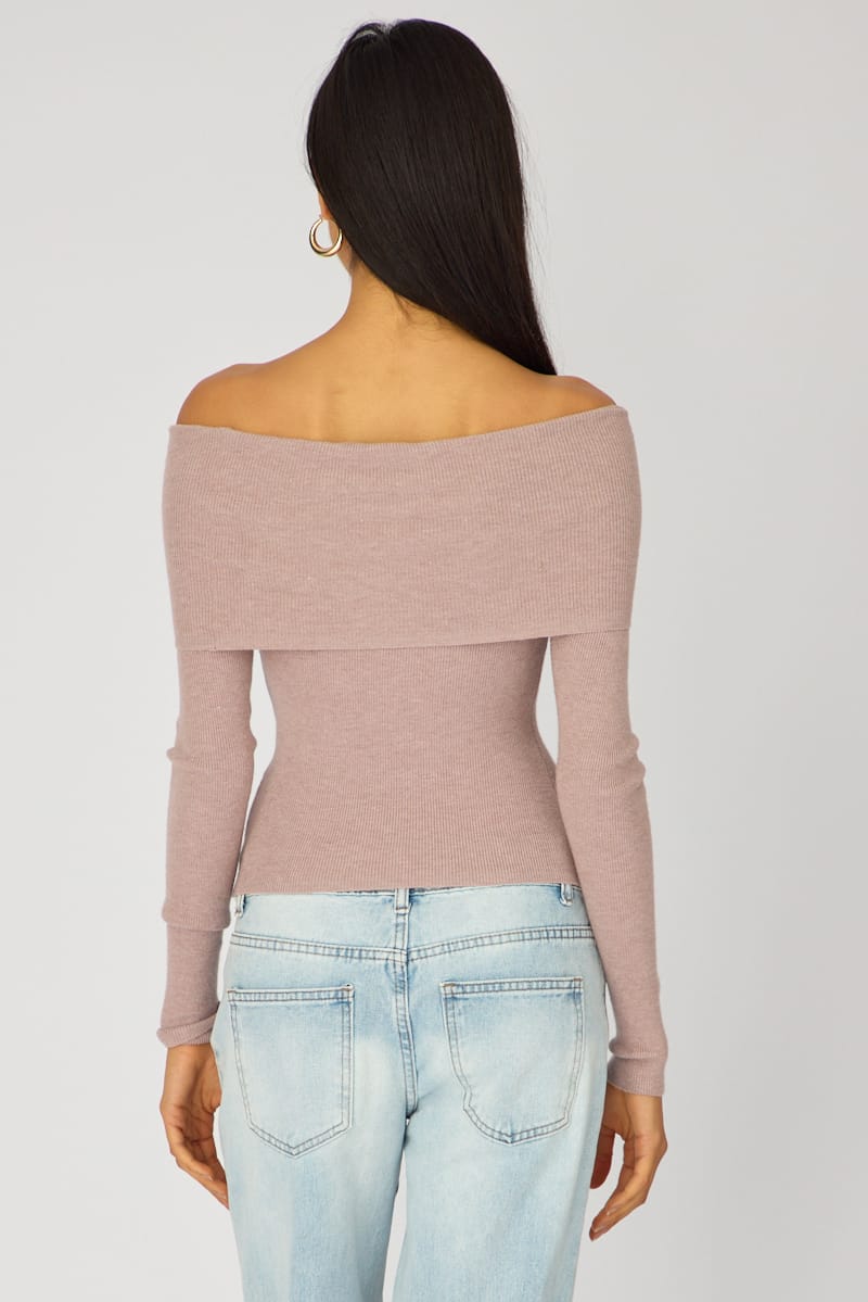 Beige Off Shoulder Knit Top for Ally Fashion