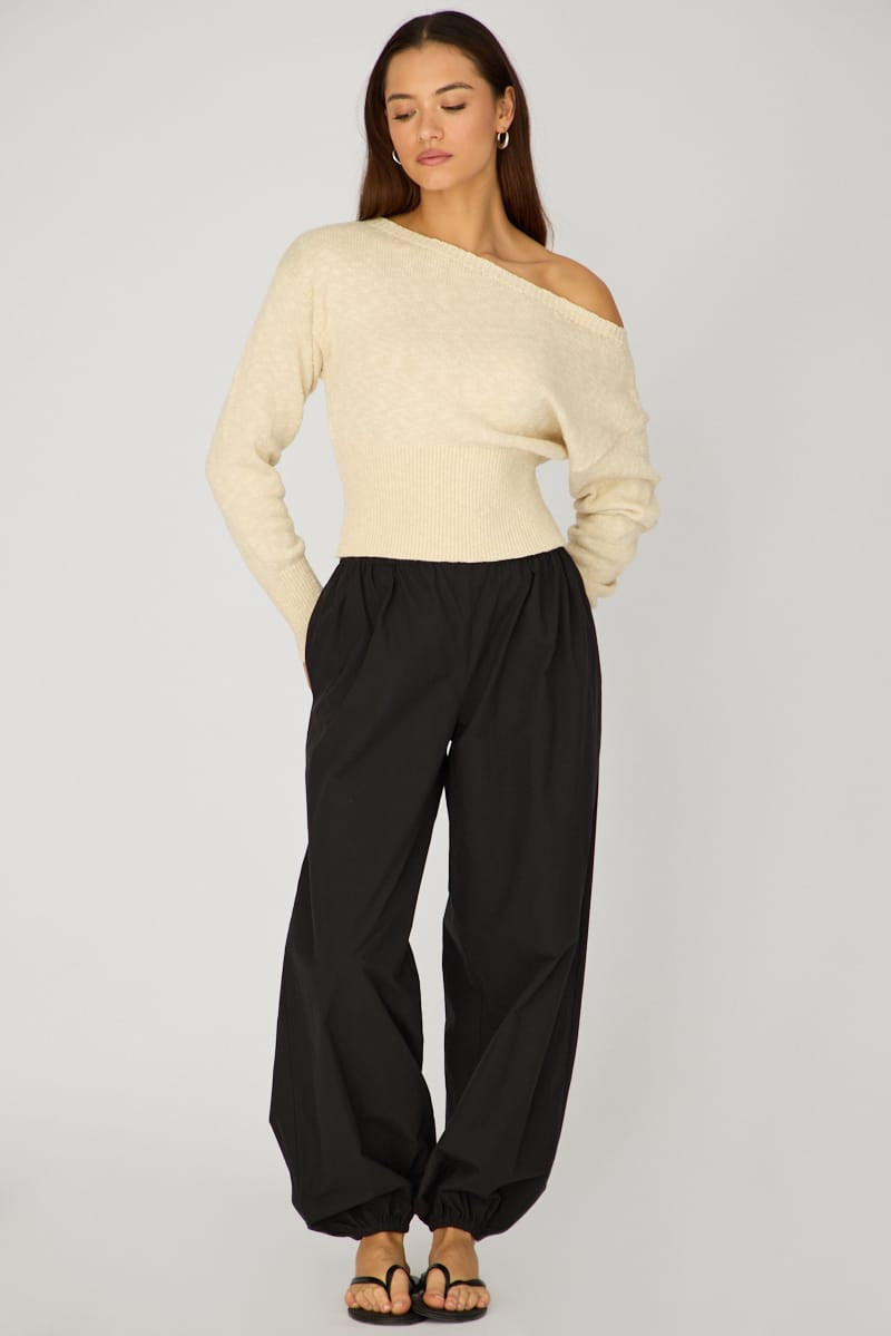 Beige Knit Top Off Shoulder Long Sleeve for Ally Fashion