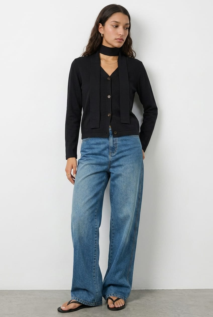 Black Knit Cardigan V-neck for Ally Fashion