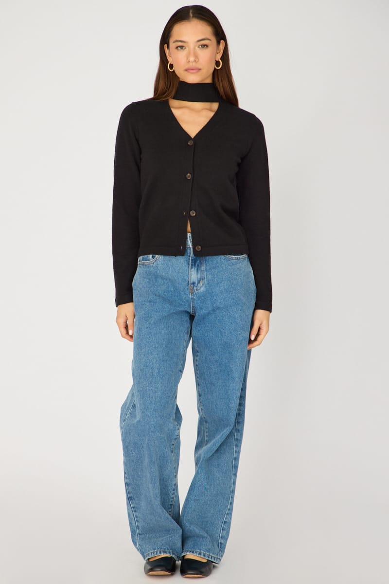 Black Knit Cardigan V-neck for Ally Fashion
