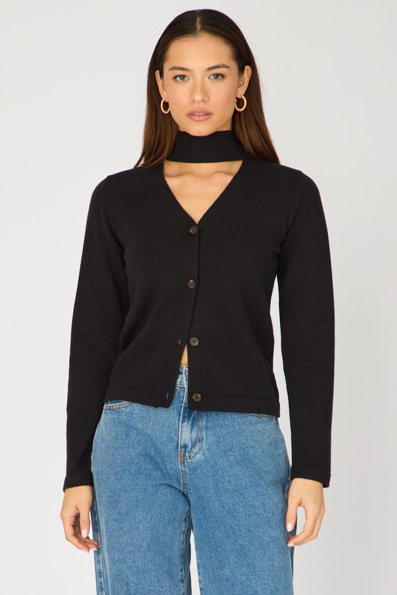 Black Knit Cardigan V-neck for Ally Fashion