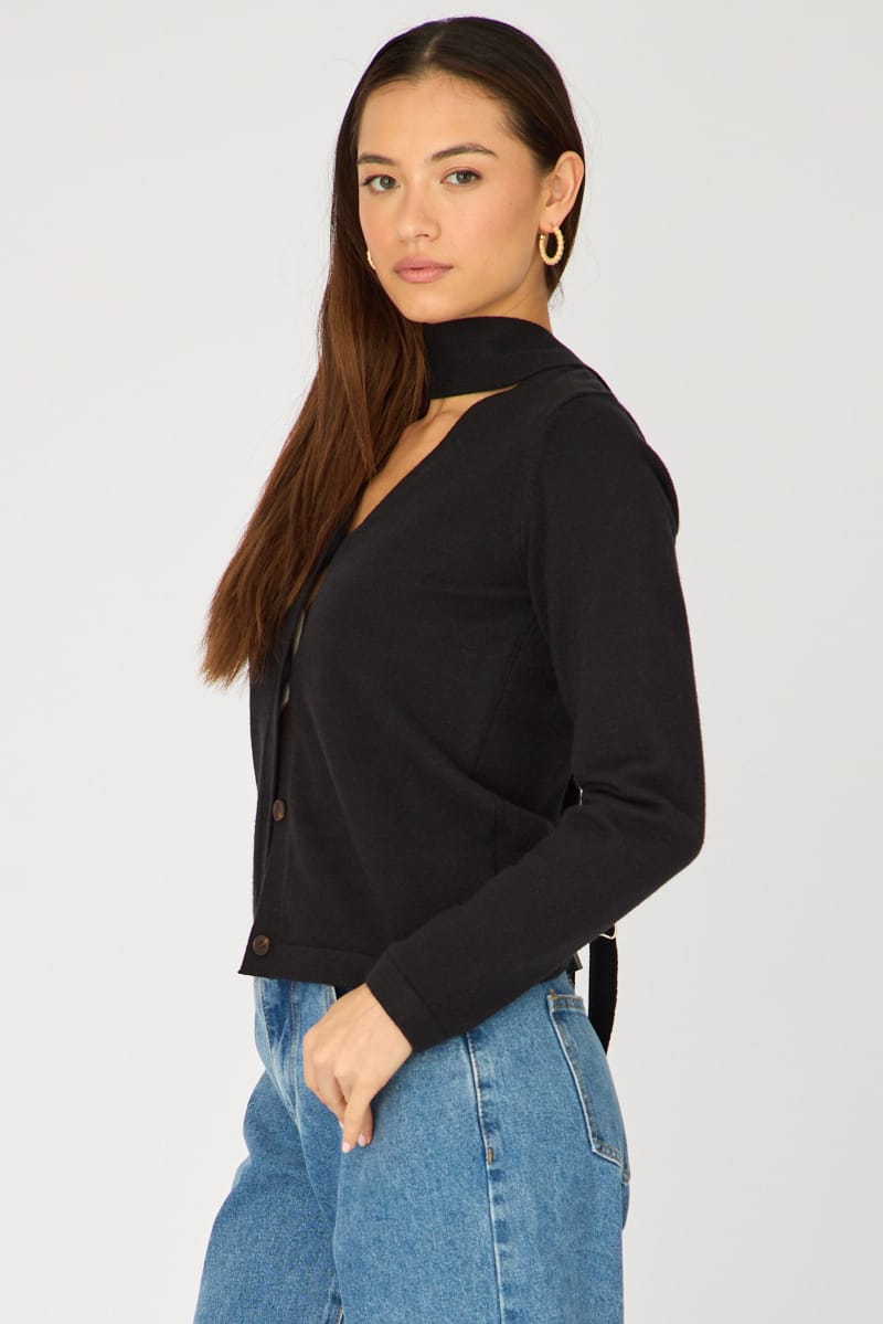 Black Knit Cardigan V-neck for Ally Fashion