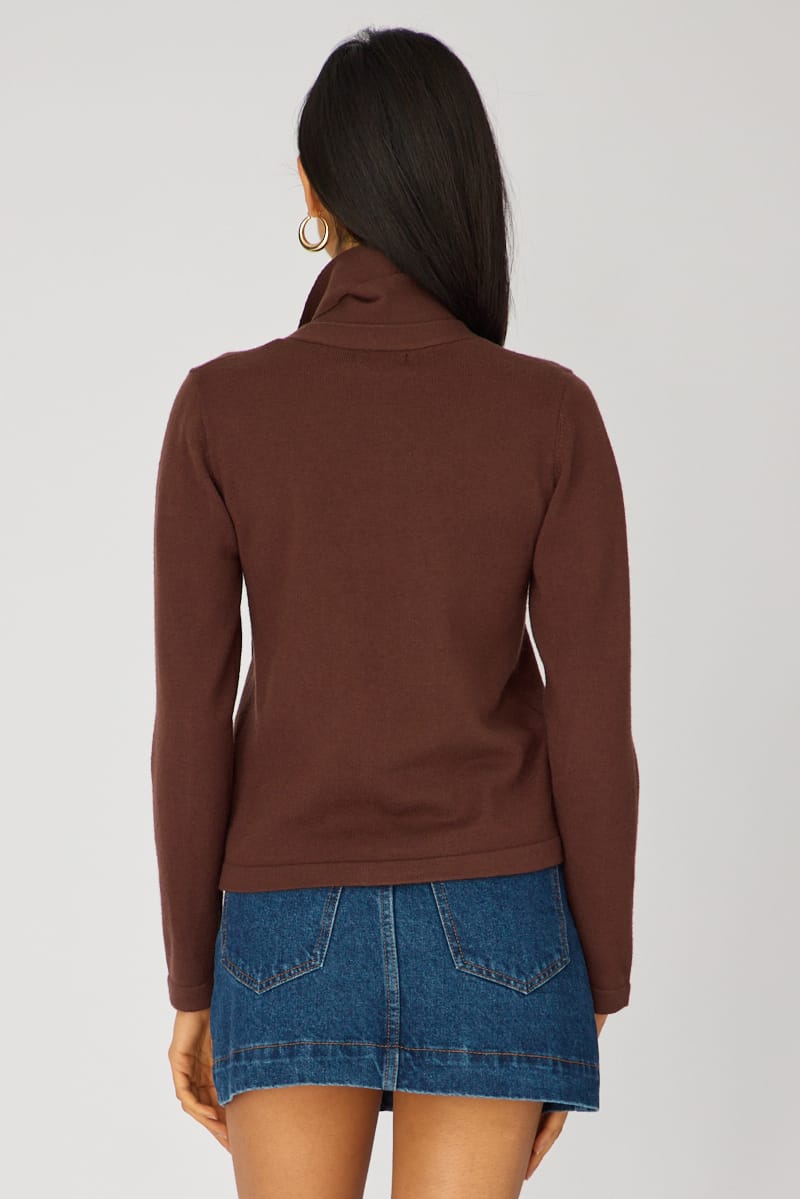 Brown Knit Cardigan V-neck for Ally Fashion