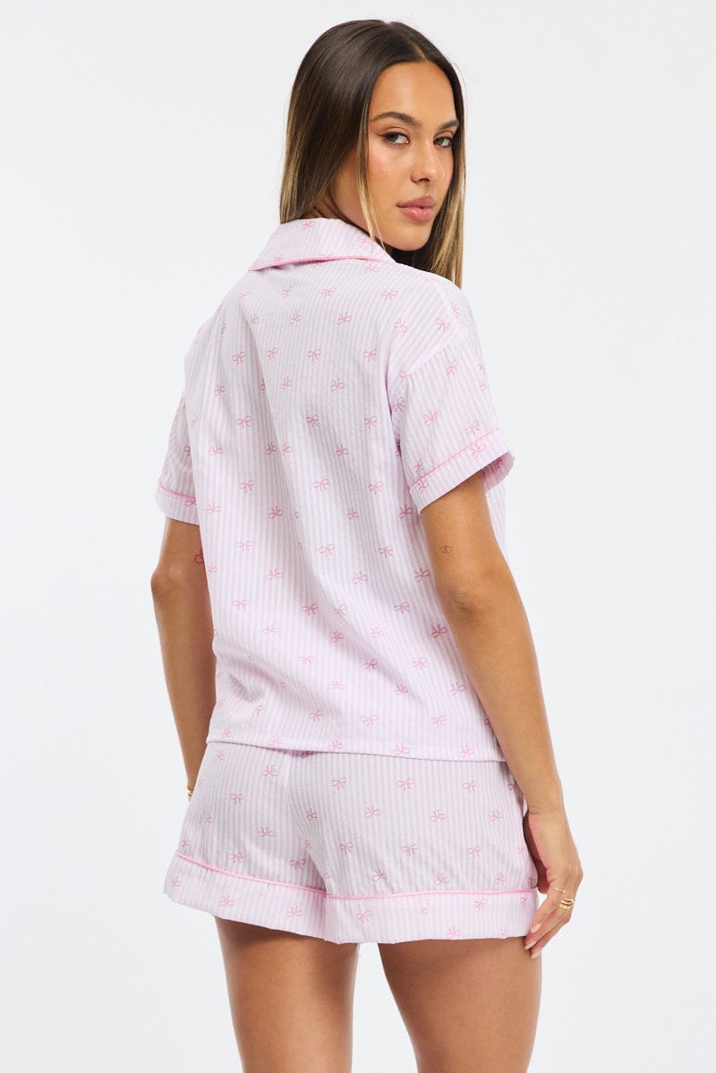 Pink Ditsy Pyjamas Set Short Sleeve for Ally Fashion