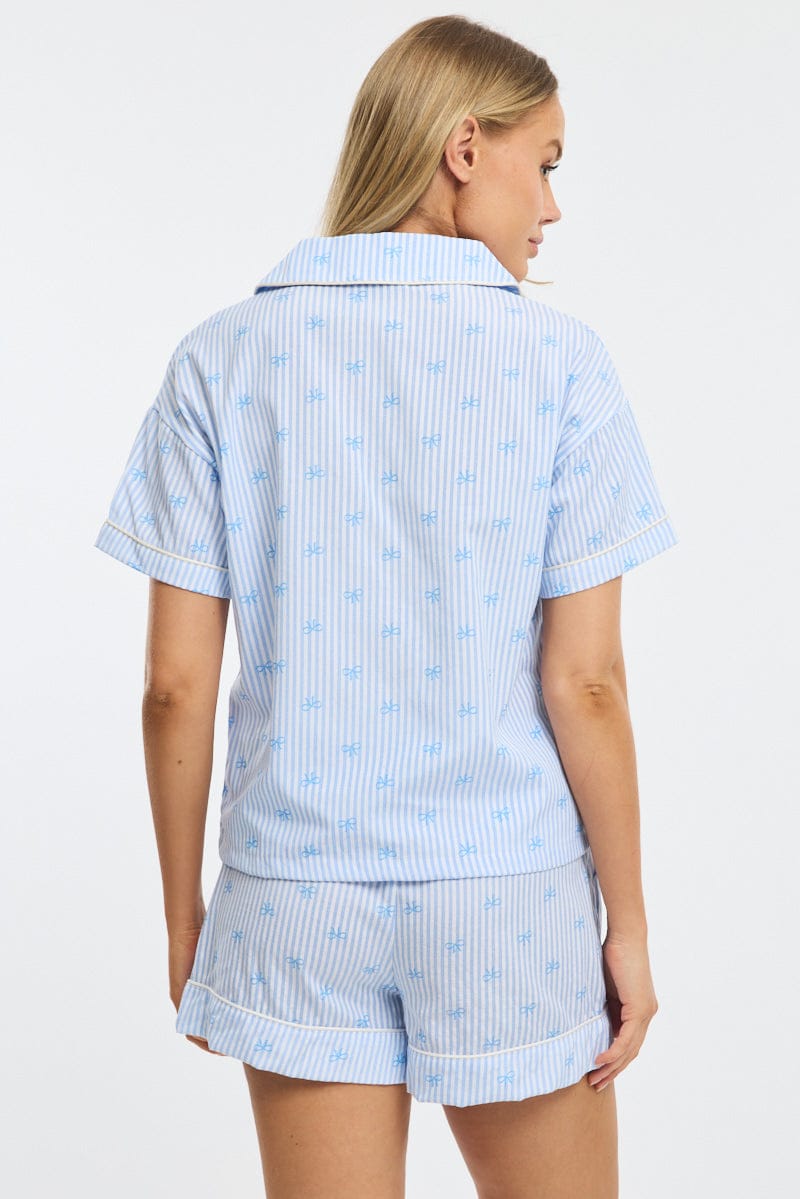 Blue Ditsy Pyjamas Set Short Sleeve for Ally Fashion