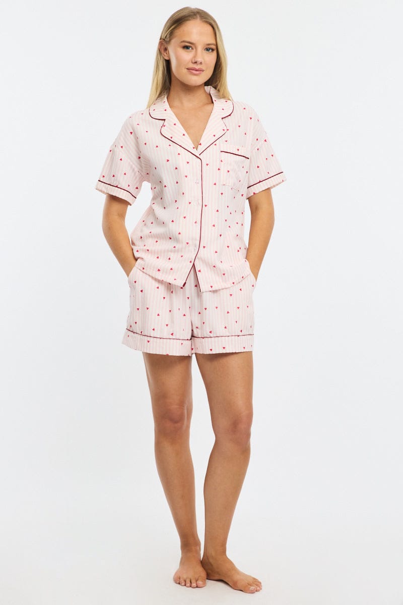 Red Ditsy Pyjamas Set Short Sleeve for Ally Fashion