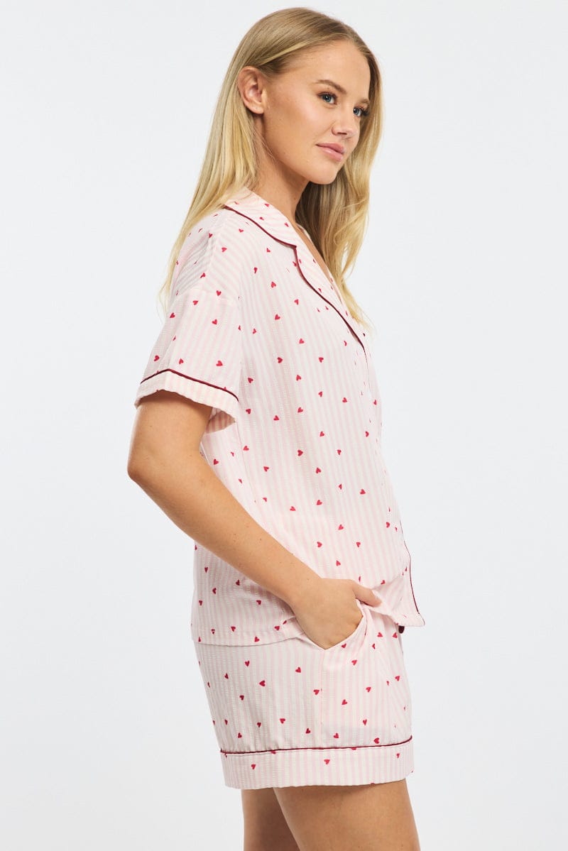 Red Ditsy Pyjamas Set Short Sleeve for Ally Fashion