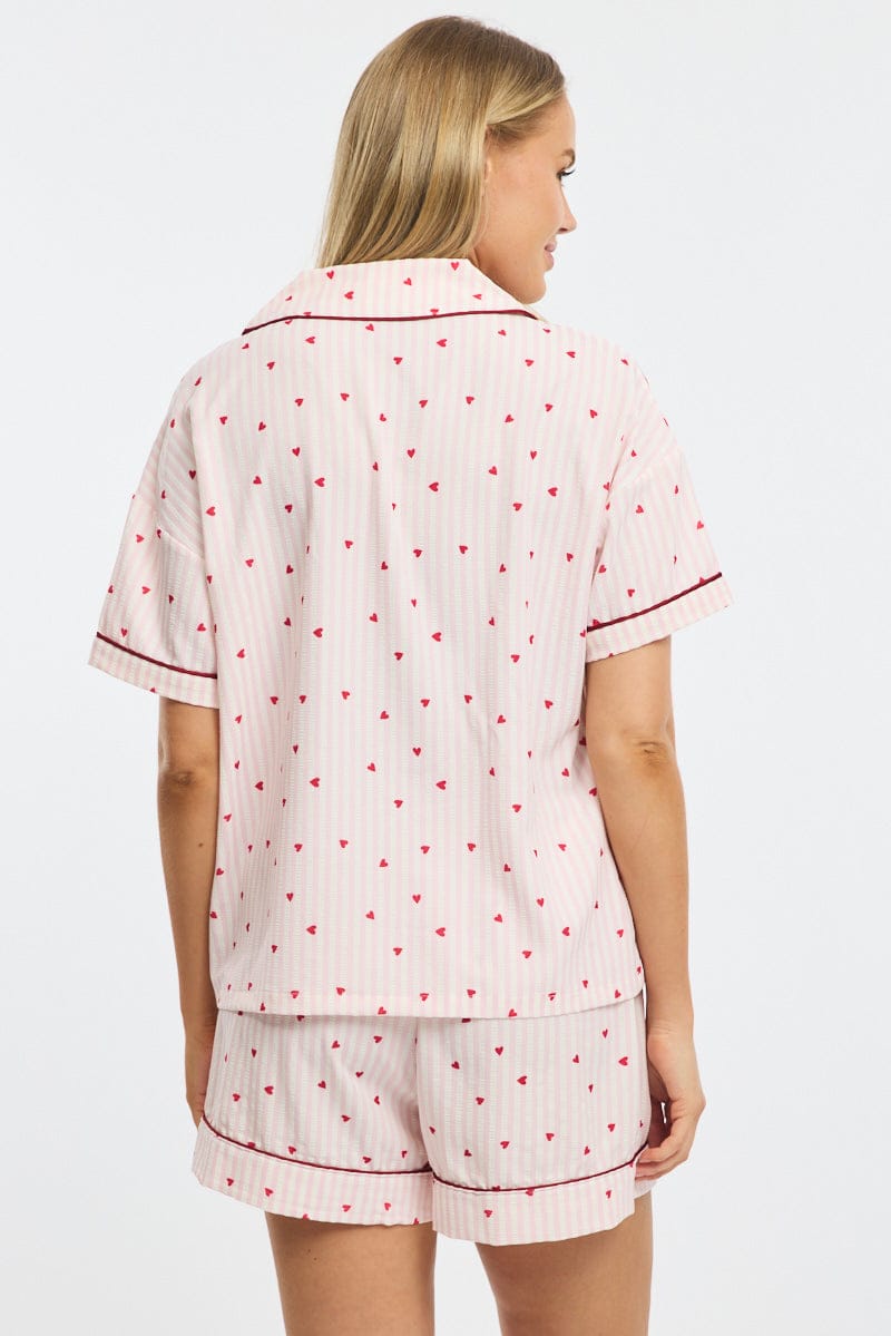 Red Ditsy Pyjamas Set Short Sleeve for Ally Fashion