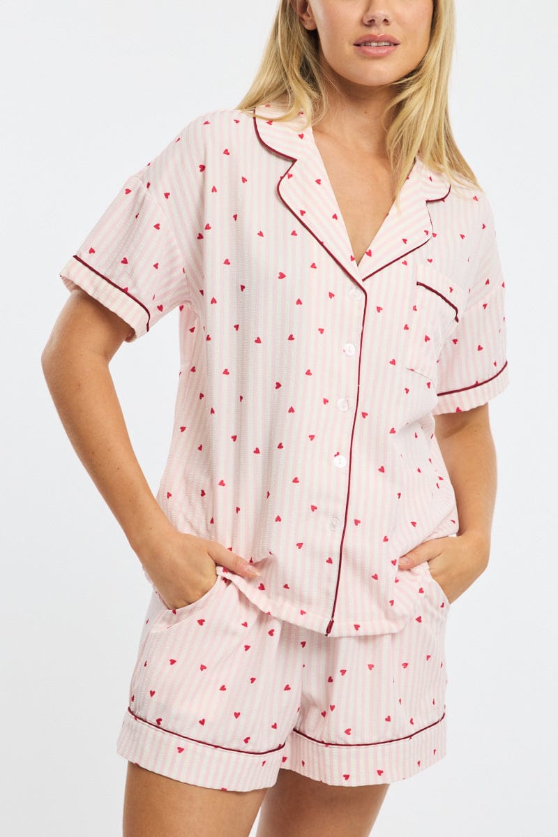 Red Ditsy Pyjamas Set Short Sleeve for Ally Fashion
