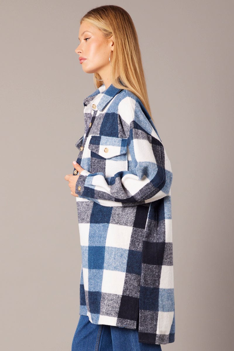 Blue Check Long Shacket | Ally Fashion