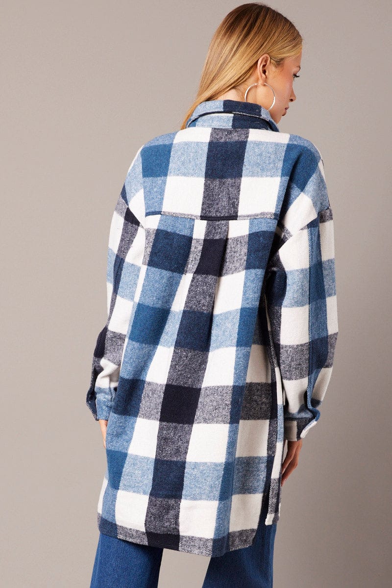 Blue Check Long Shacket Long Sleeve for Ally Fashion