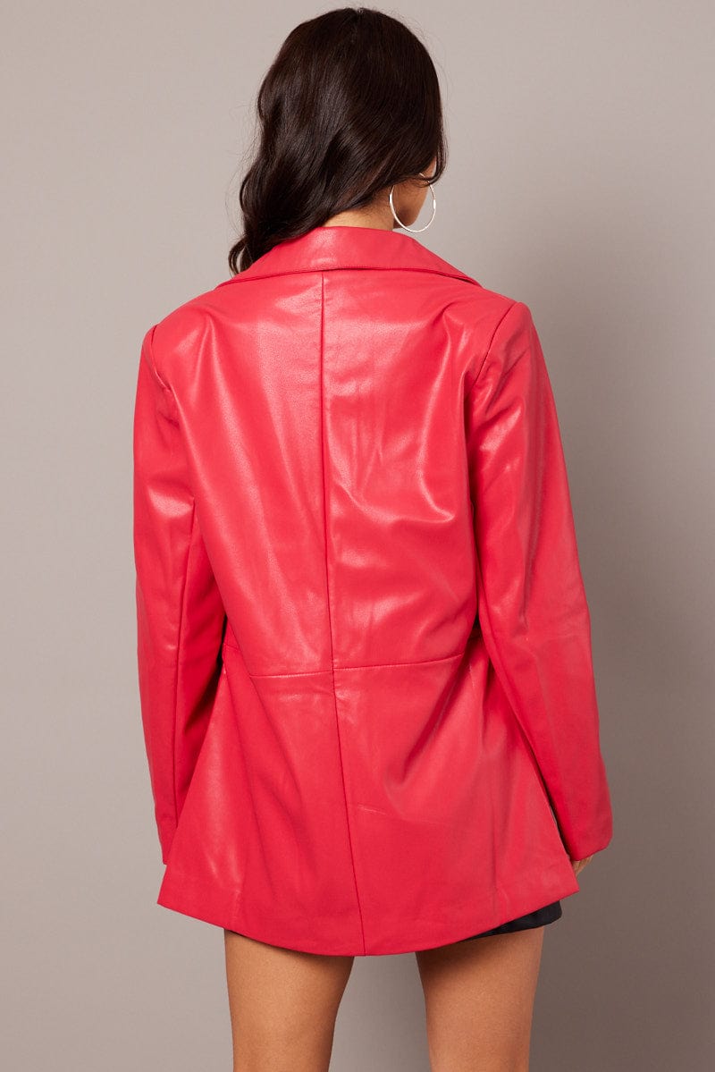 Red Jacket Faux Leather Collared for Ally Fashion