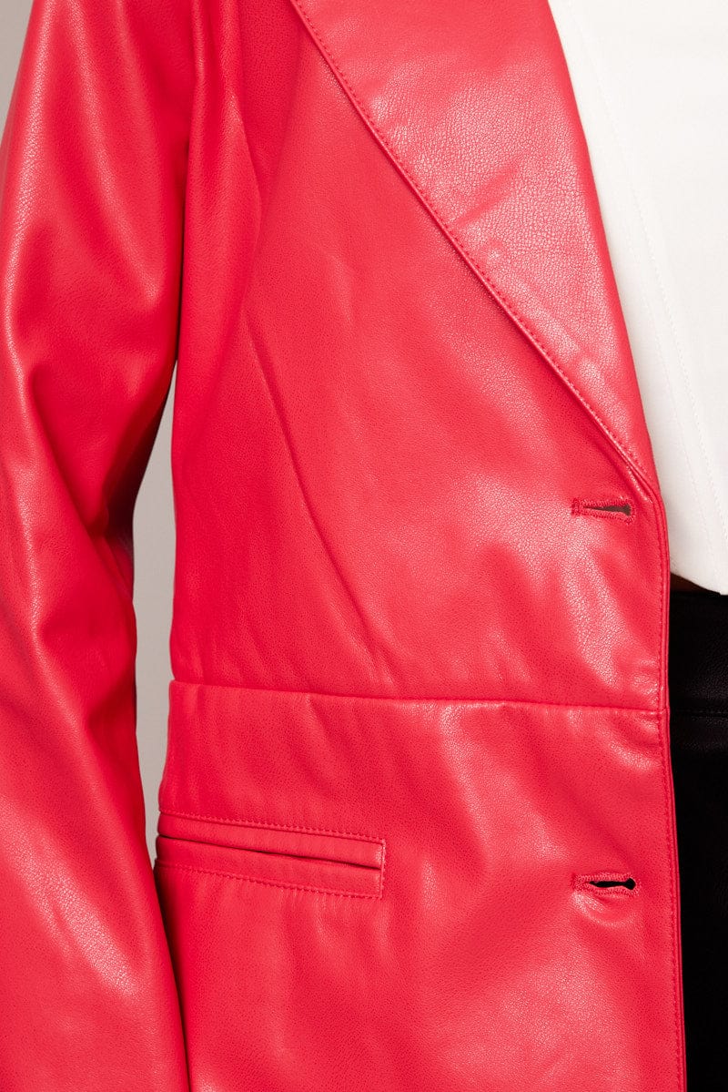 Red Jacket Faux Leather Collared for Ally Fashion