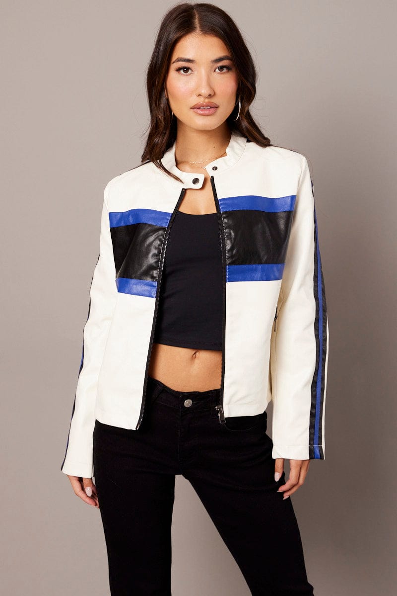 White Faux Leather Jacket Long Sleeves for Ally Fashion
