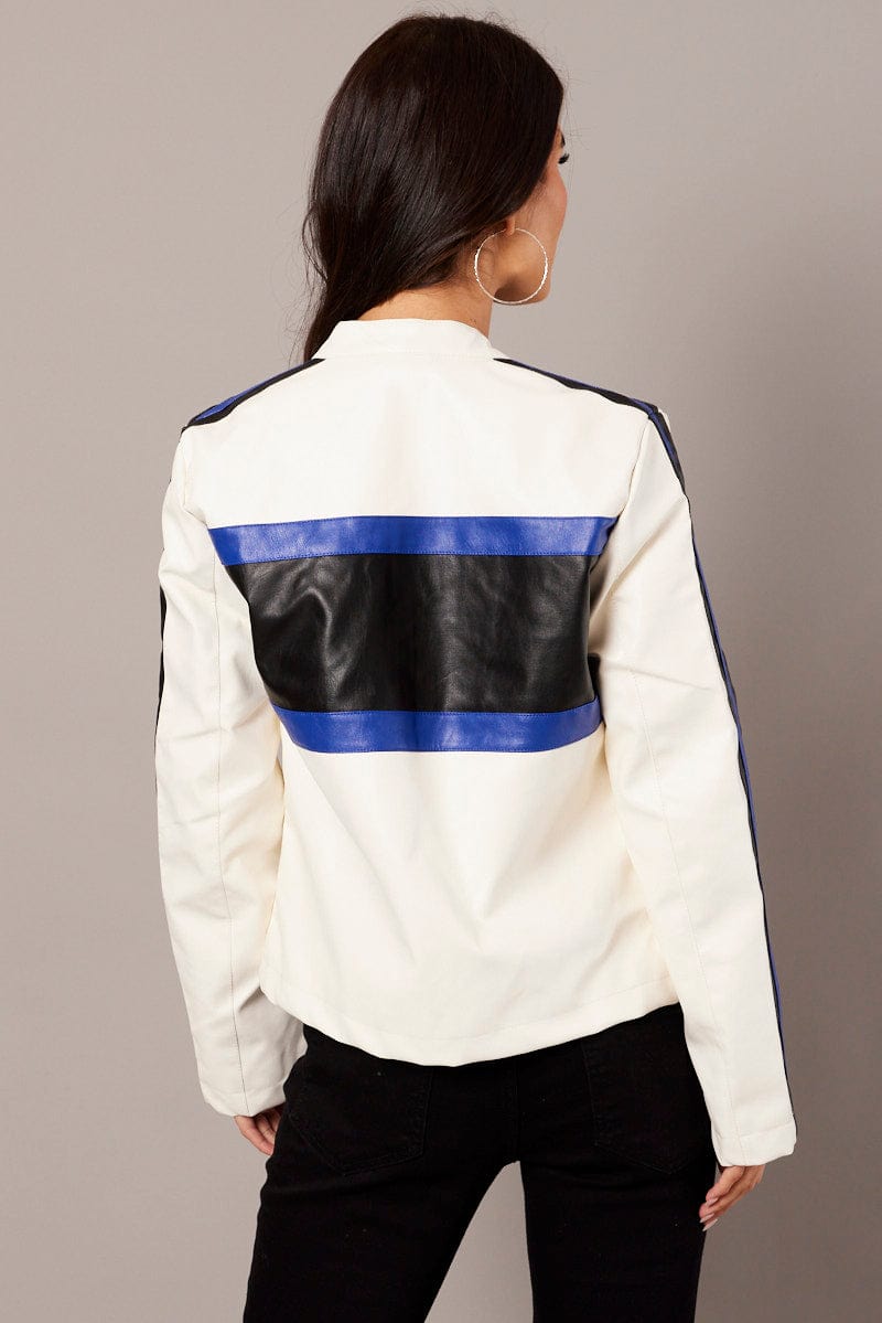White Faux Leather Jacket Long Sleeves for Ally Fashion
