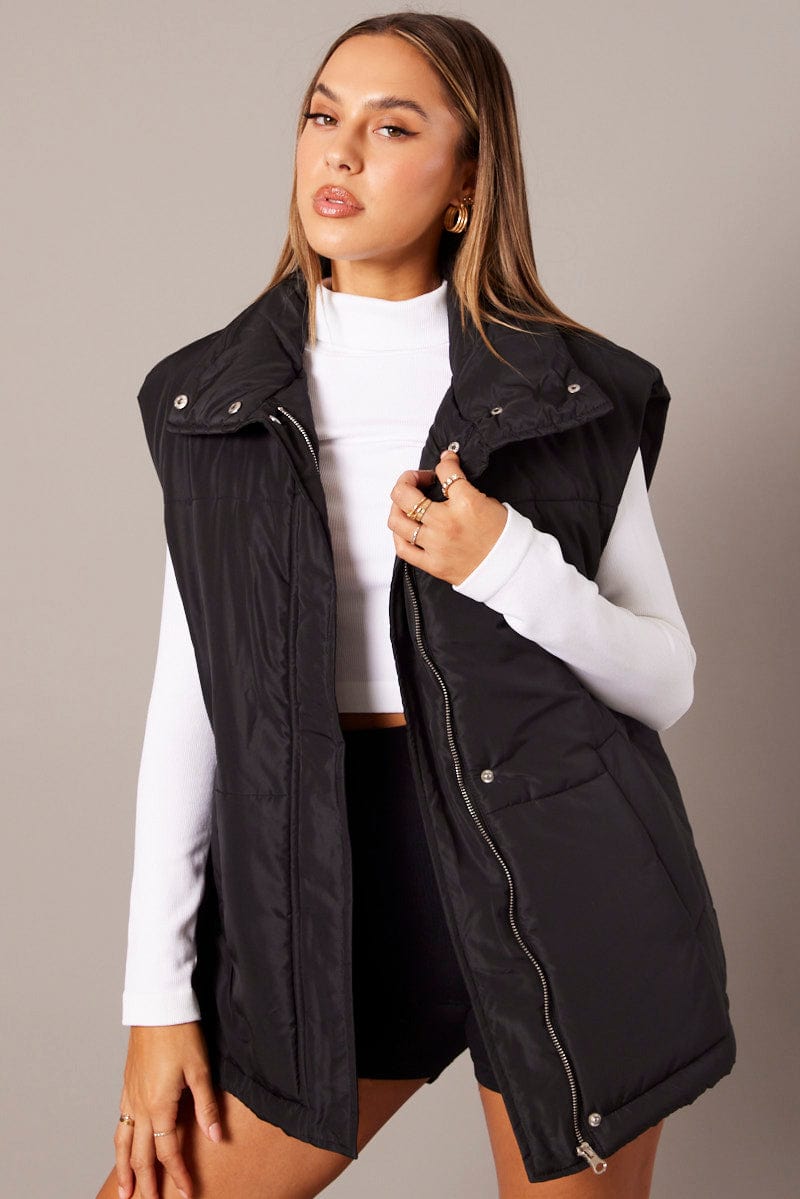 Black Puffer Sleeveless Zip Thru for Ally Fashion