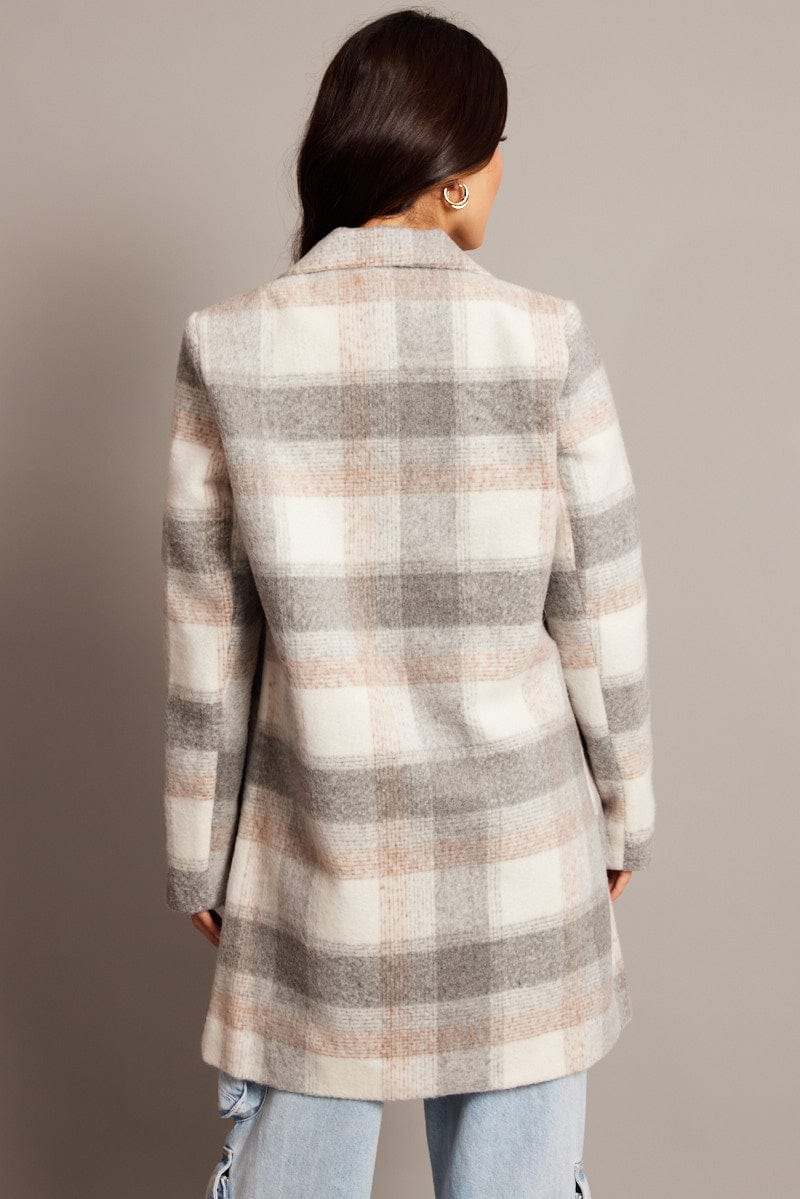 Grey Check Coat Long Sleeve for Ally Fashion