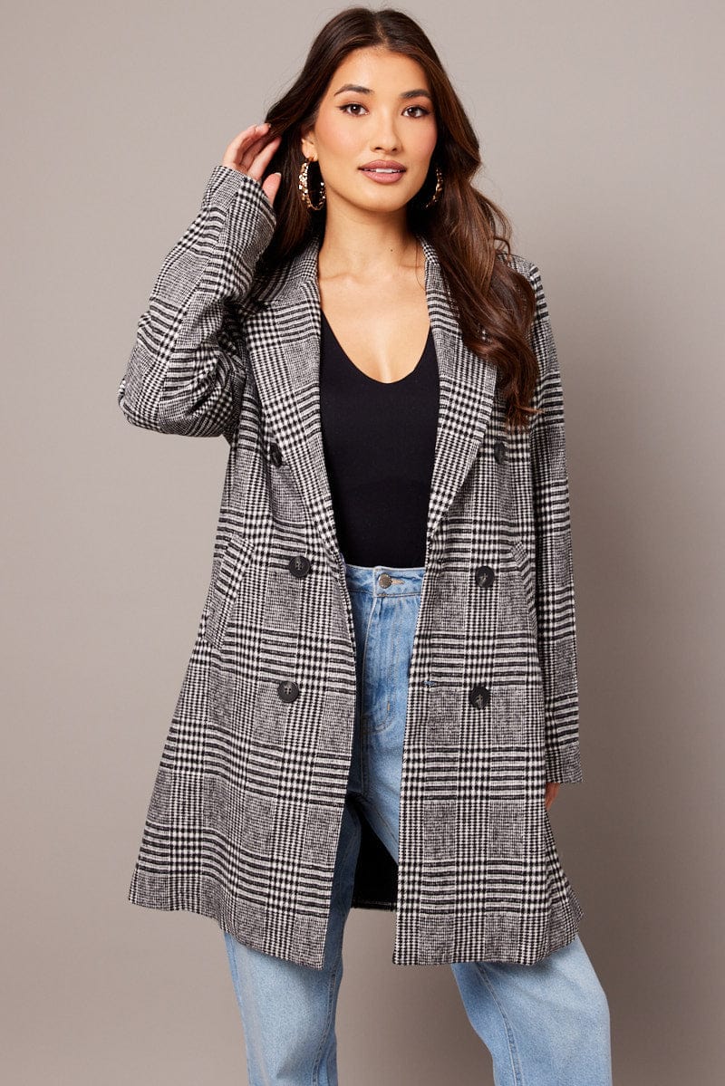 Black Check Coat Long Sleeve for Ally Fashion