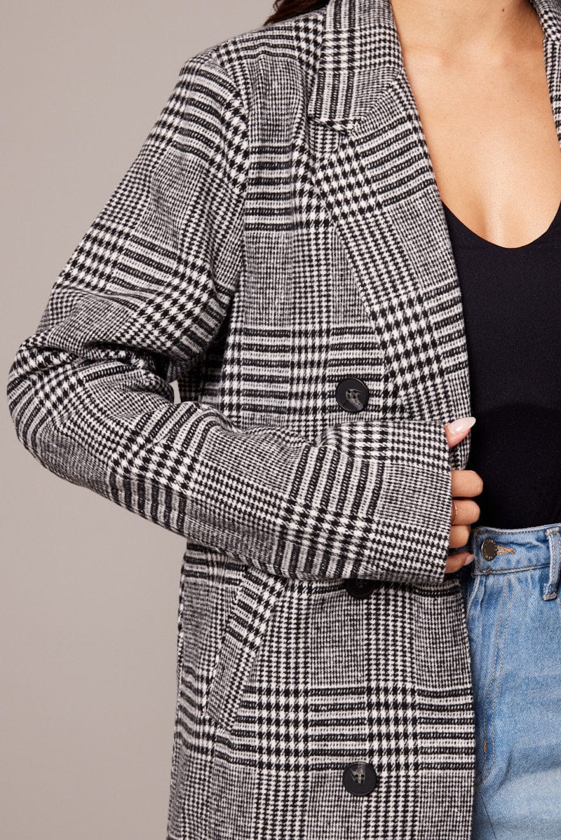 Black Check Coat Long Sleeve for Ally Fashion