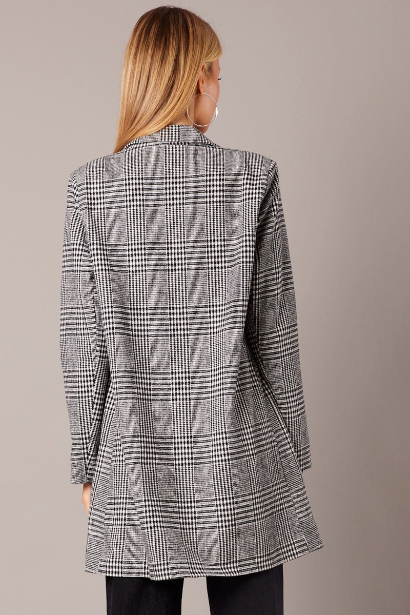 Black Check Coat Longline Collared Long Sleeve for Ally Fashion