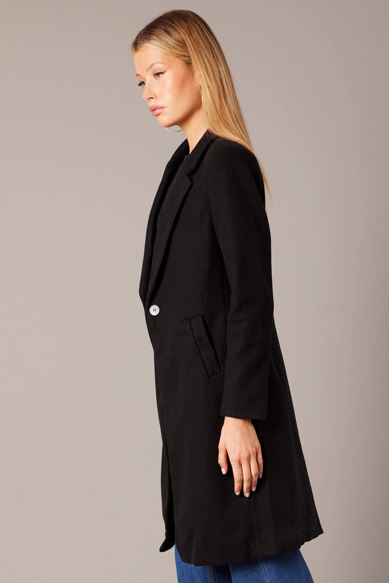 Black One Button Coat Knee Length for Ally Fashion