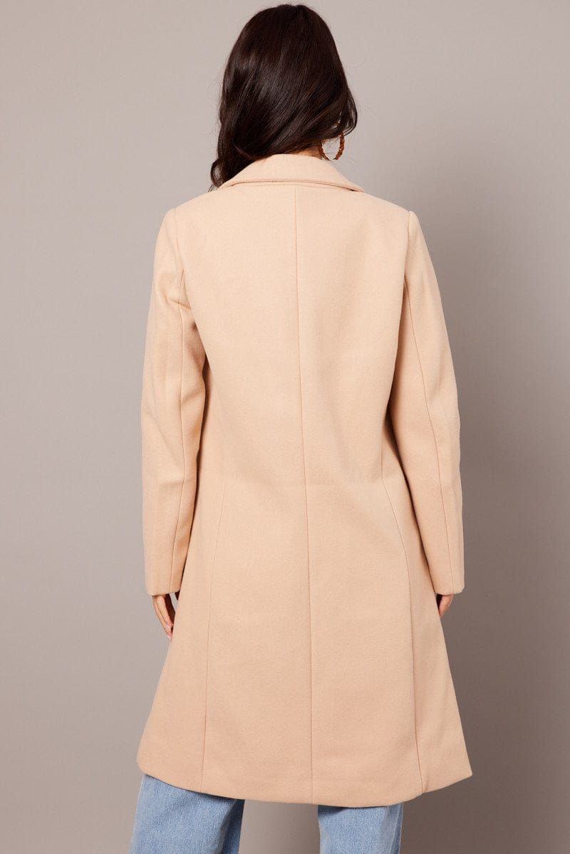 Beige One Button Coat Knee Length for Ally Fashion