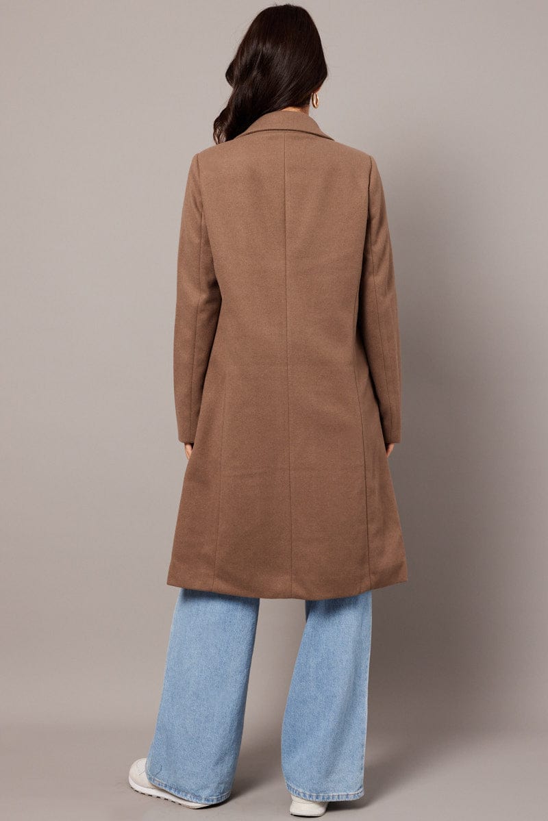 Brown One Button Coat Knee Length for Ally Fashion