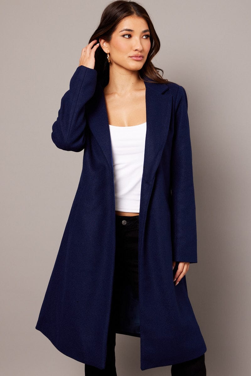 Blue One Button Coat Knee Length for Ally Fashion