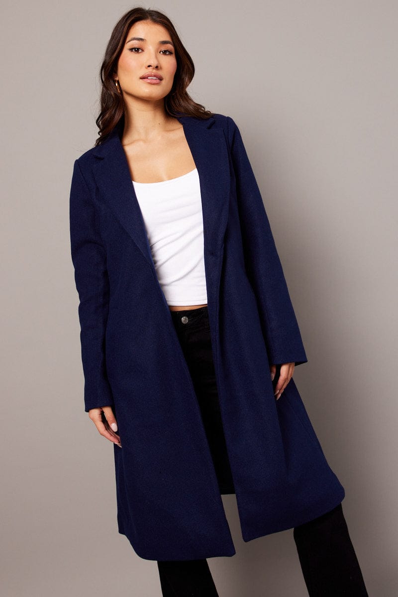 Blue One Button Coat Knee Length for Ally Fashion