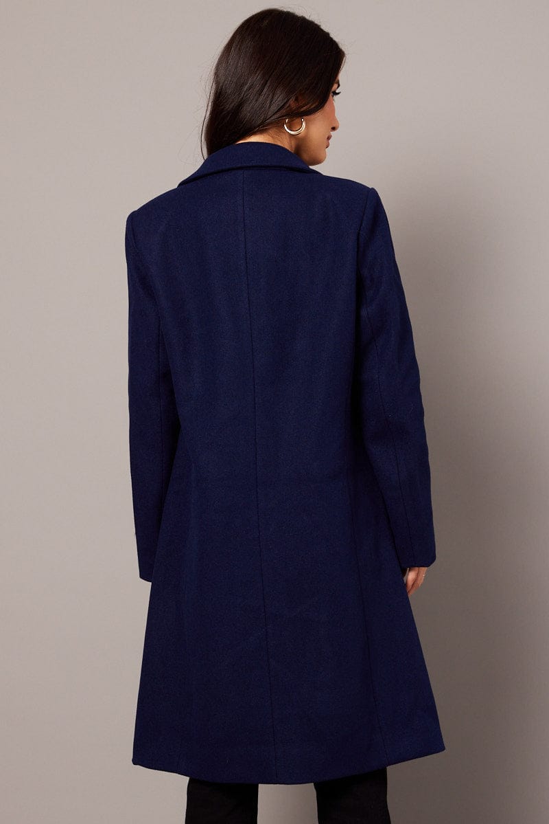 Blue One Button Coat Knee Length for Ally Fashion