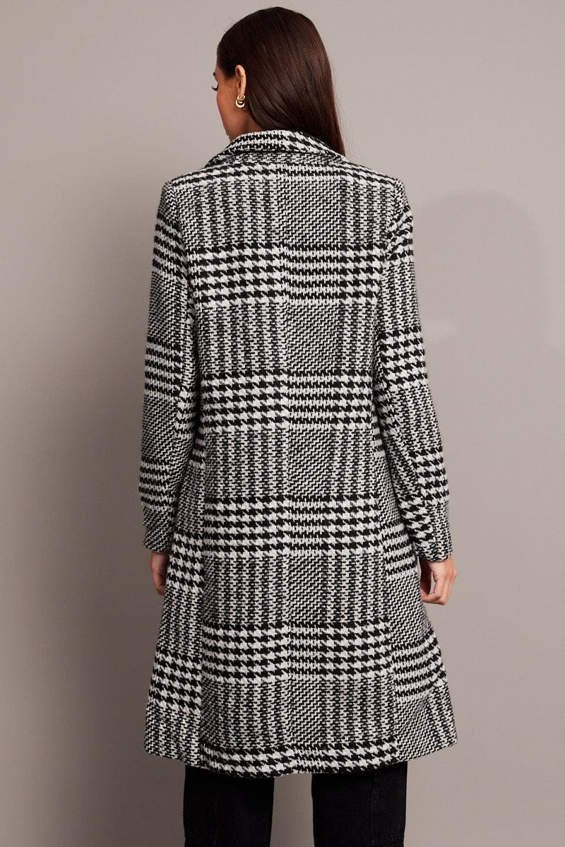 Black Check One Button Coat Knee Length for Ally Fashion