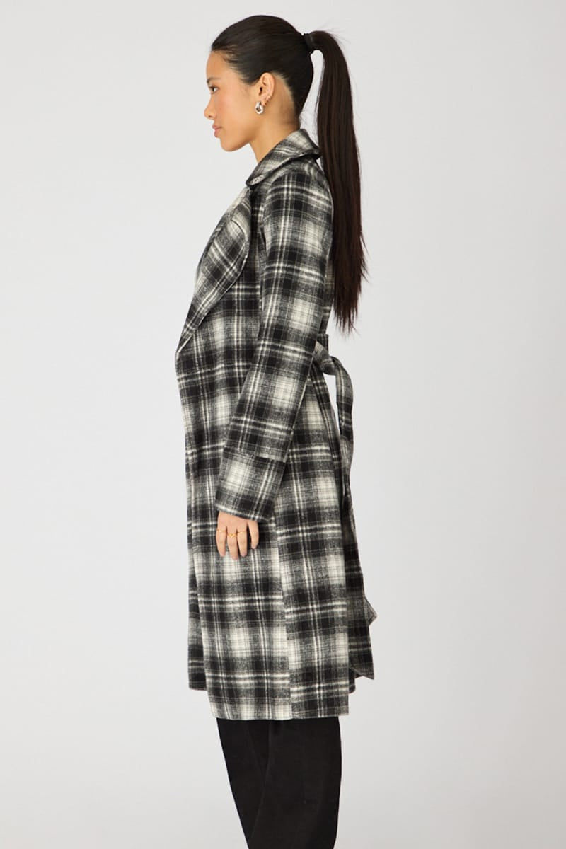 Brown Check Belted Coat Knee Length Long Sleeve for Ally Fashion