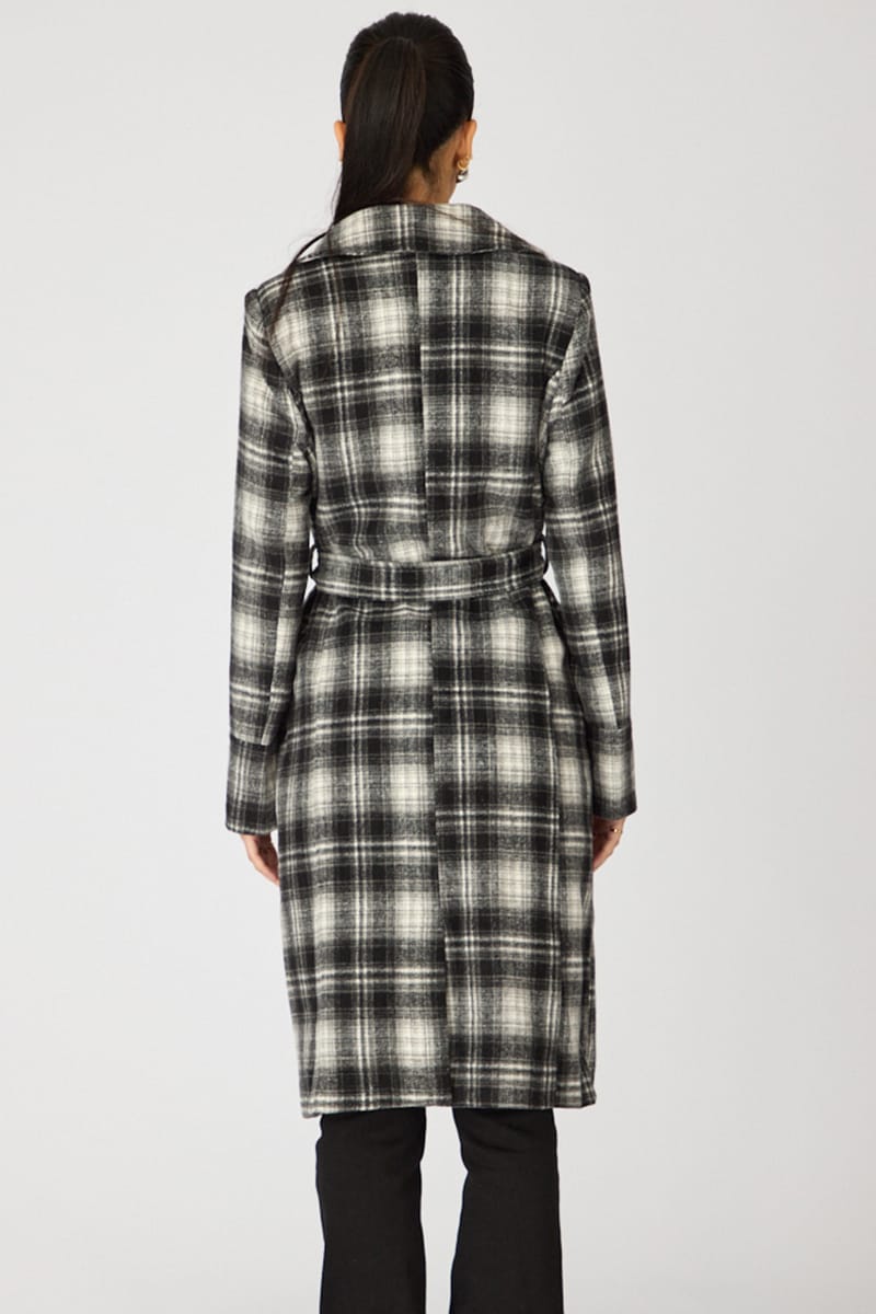 Brown Check Belted Coat Knee Length Long Sleeve for Ally Fashion