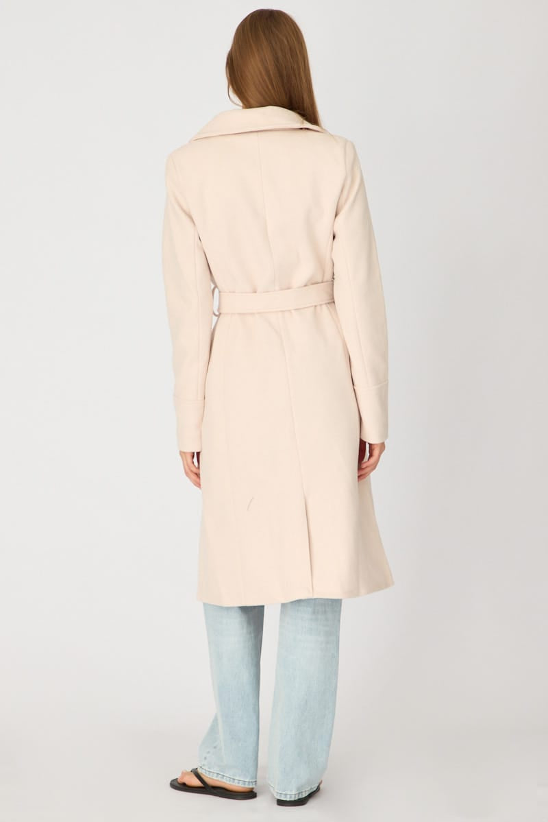Beige Belted Coat Knee Length Long Sleeve for Ally Fashion