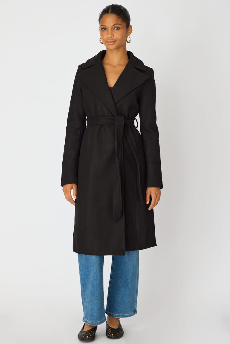 Black Belted Coat Knee Length Long Sleeve for Ally Fashion