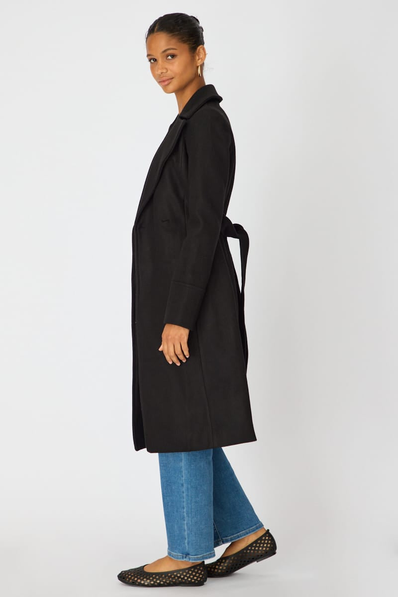 Black Belted Coat Knee Length Long Sleeve for Ally Fashion