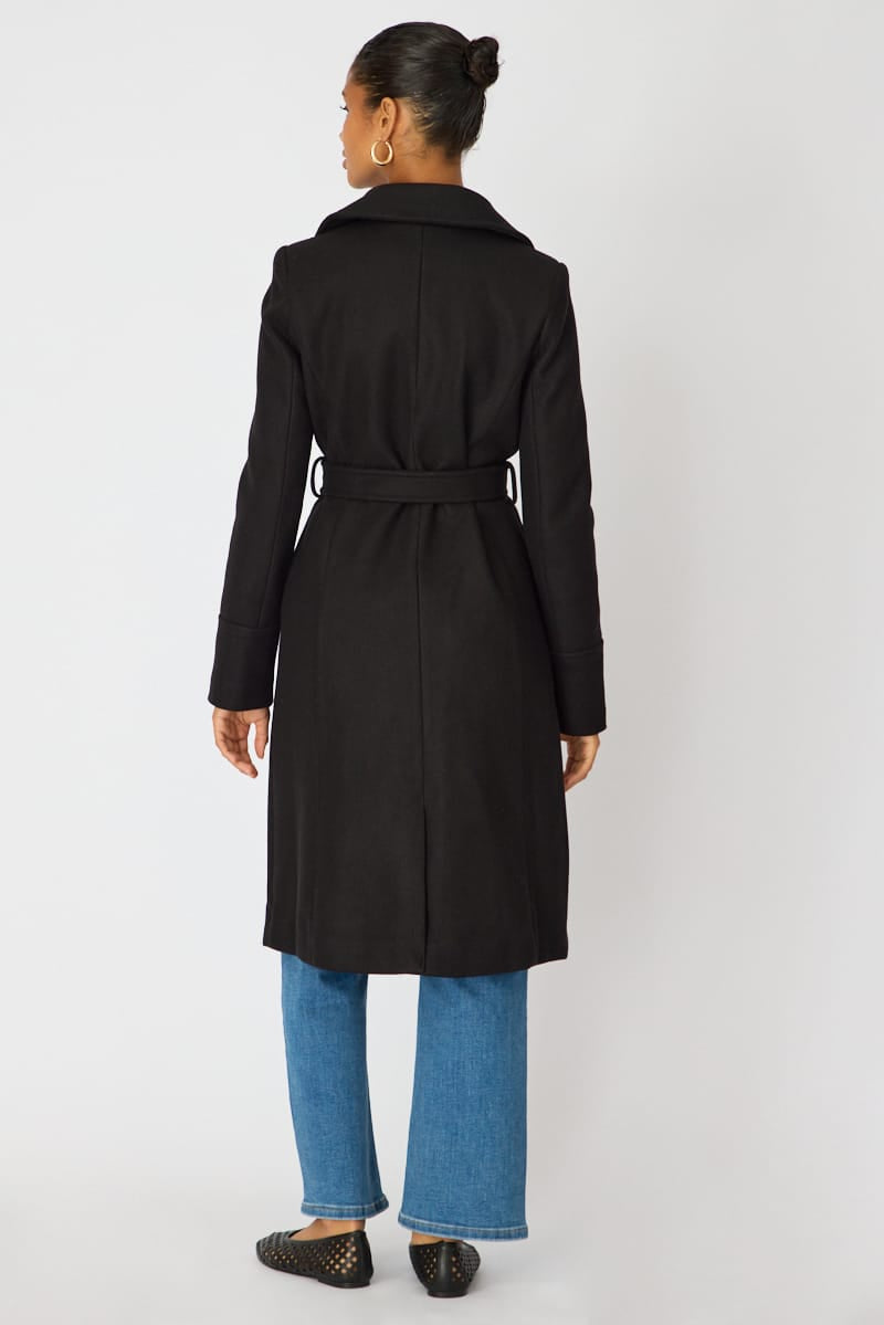 Black Belted Coat Knee Length Long Sleeve for Ally Fashion
