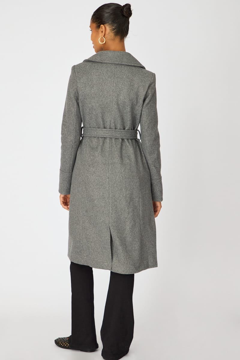 Grey Belted Coat Knee Length Long Sleeve for Ally Fashion