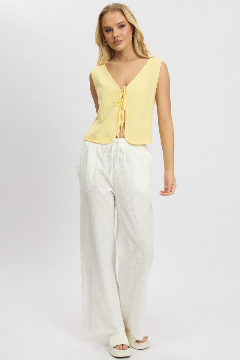 Yellow Abstract Tie Up Top Linen for Ally Fashion