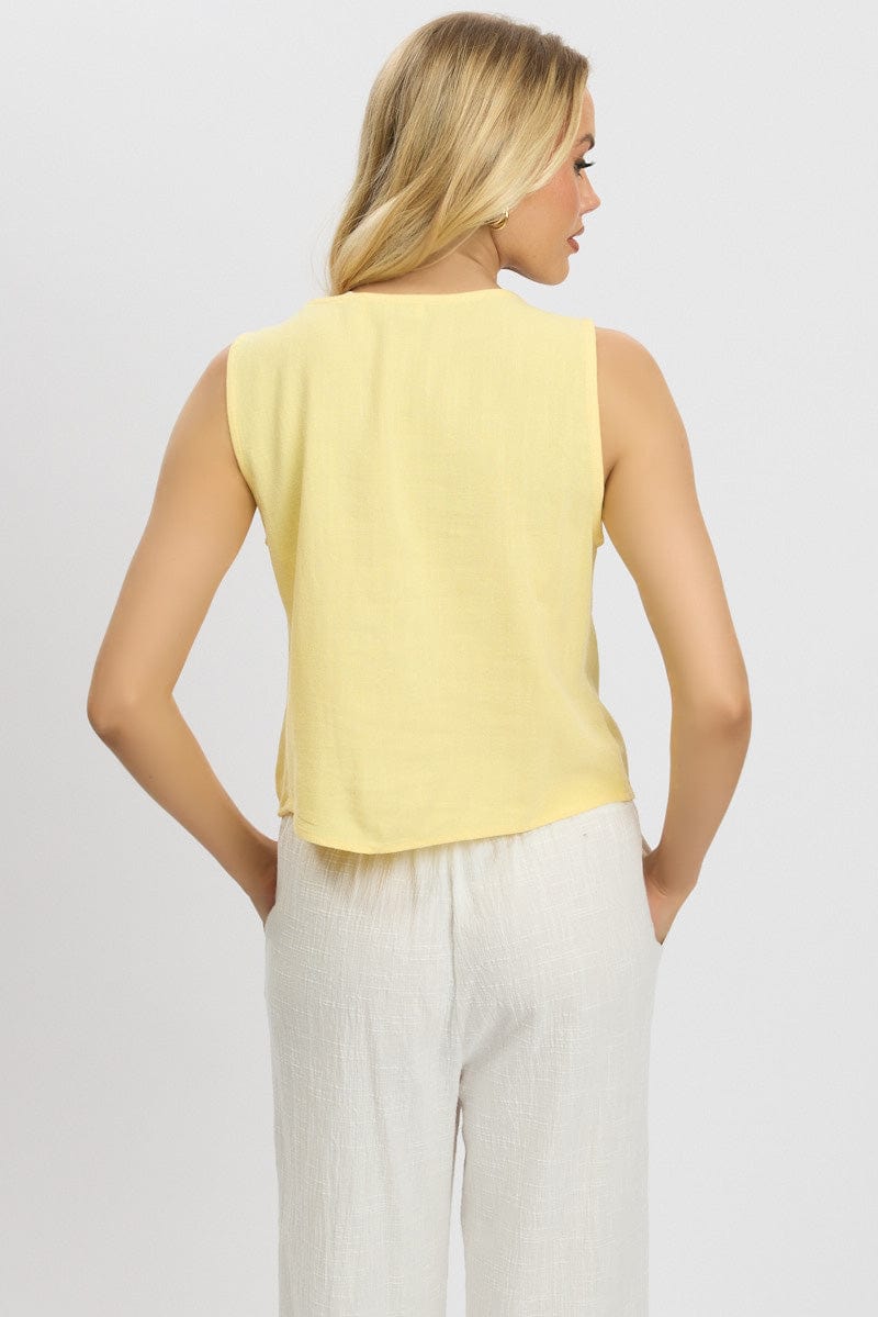 Yellow Abstract Tie Up Top Linen for Ally Fashion