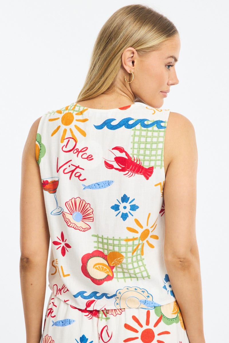 Multi Abstract Tie Up Vest for Ally Fashion