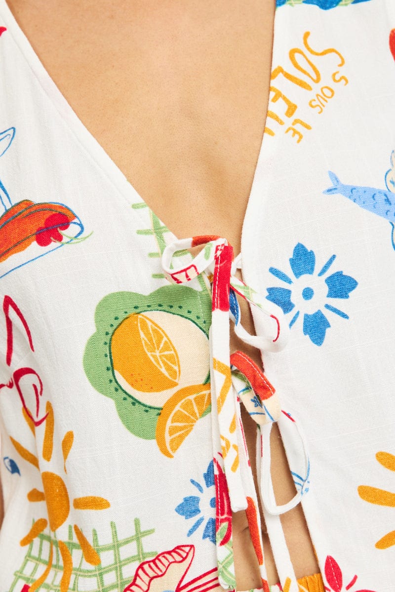 Multi Abstract Tie Up Vest for Ally Fashion